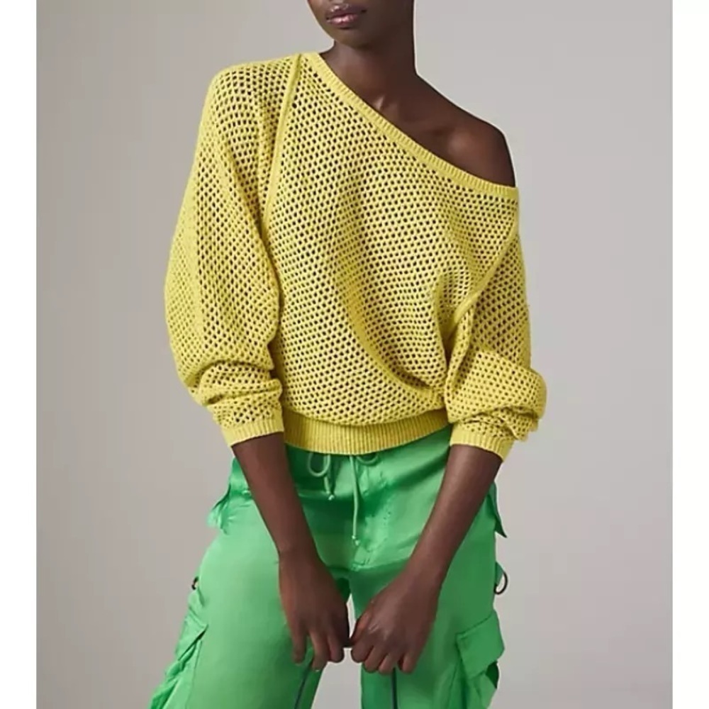 Pilcro Open-Stitch Crew-Neck Sweater, Yellow, Size XS